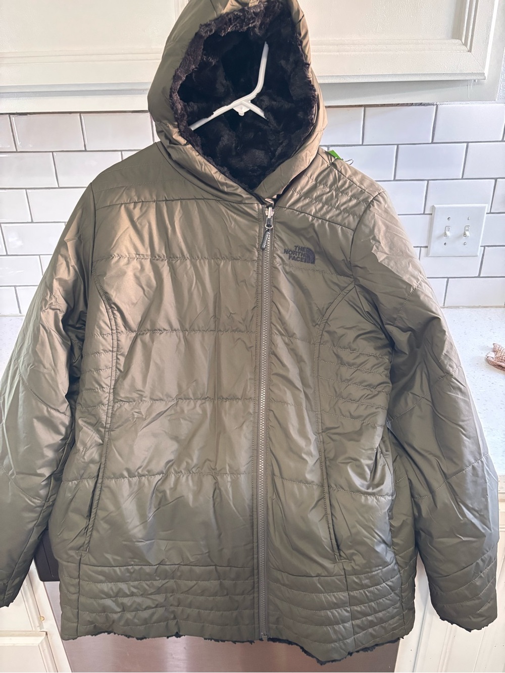 The North Face Women's Olive Green Hooded Puffer Jacket